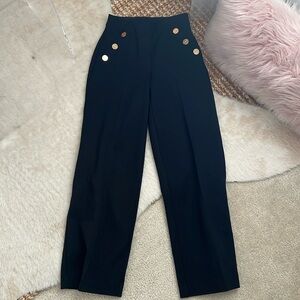 SPANX Black Wide-Leg Trousers with Metallic Buttons